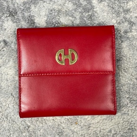 Celine Red Trifold Leather Compact Kisslock Envelope Wallet - Picture 1 of 16
